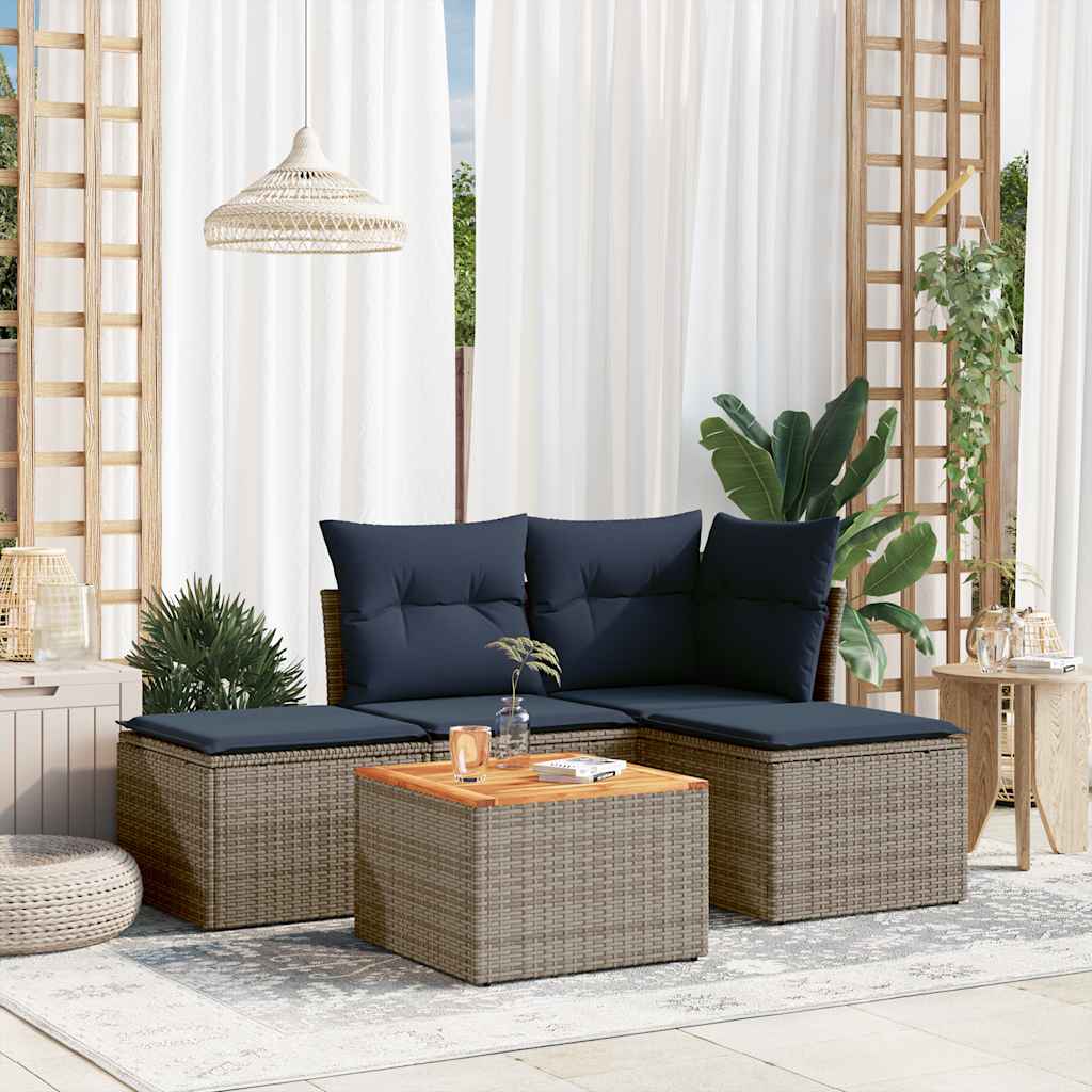 Conjunto de sofá de jardim de 5 peças com almofadas em rattan sintético cinza