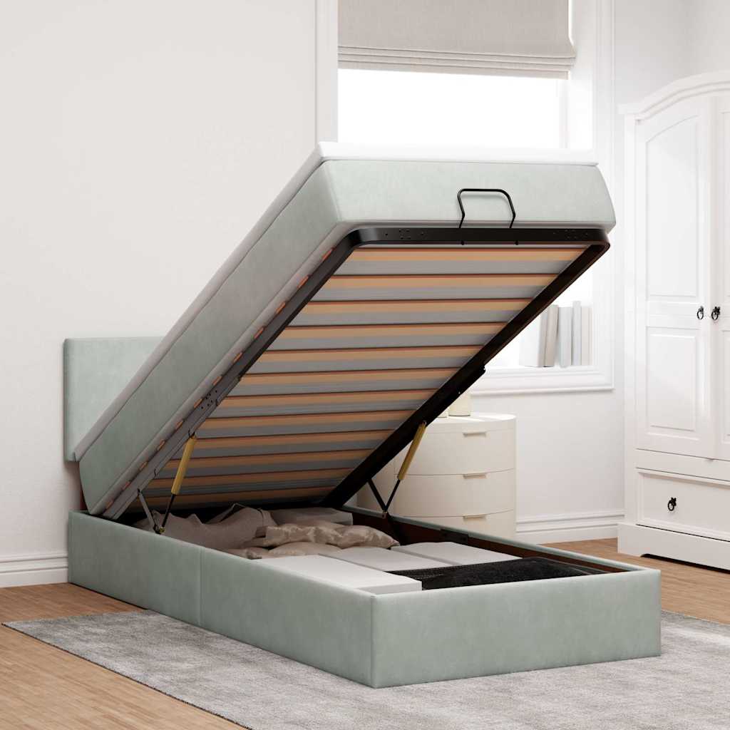 Estrutura cama otomana colchão 80x200 cm veludo cinzento claro
