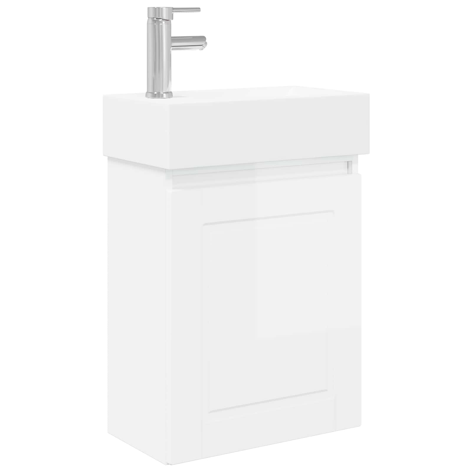 Conjunto de móveis de banheiro com torneira branco brilhante