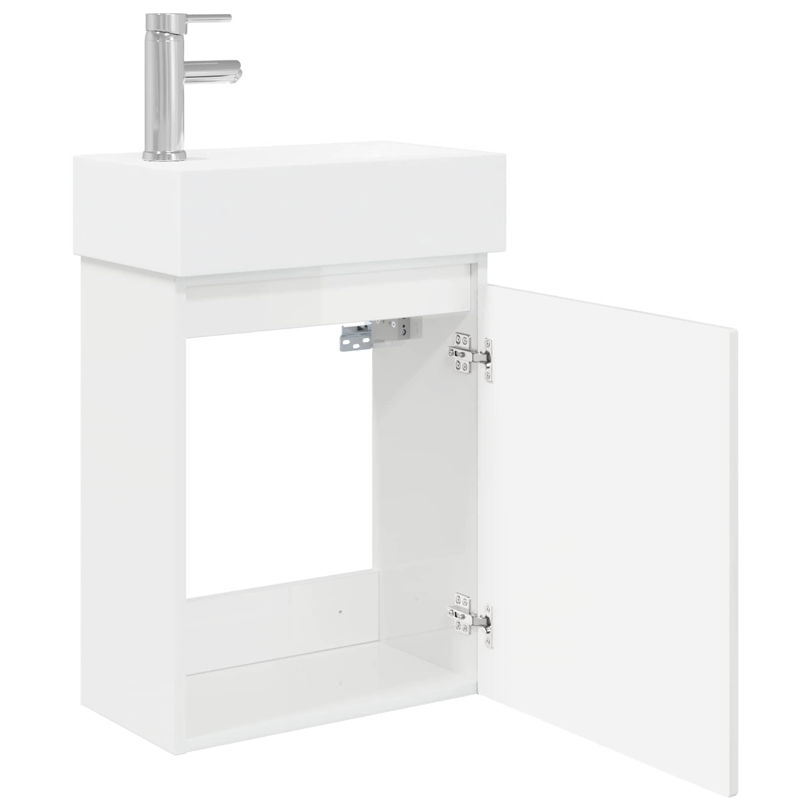 Conjunto de móveis de banheiro com torneira branco brilhante