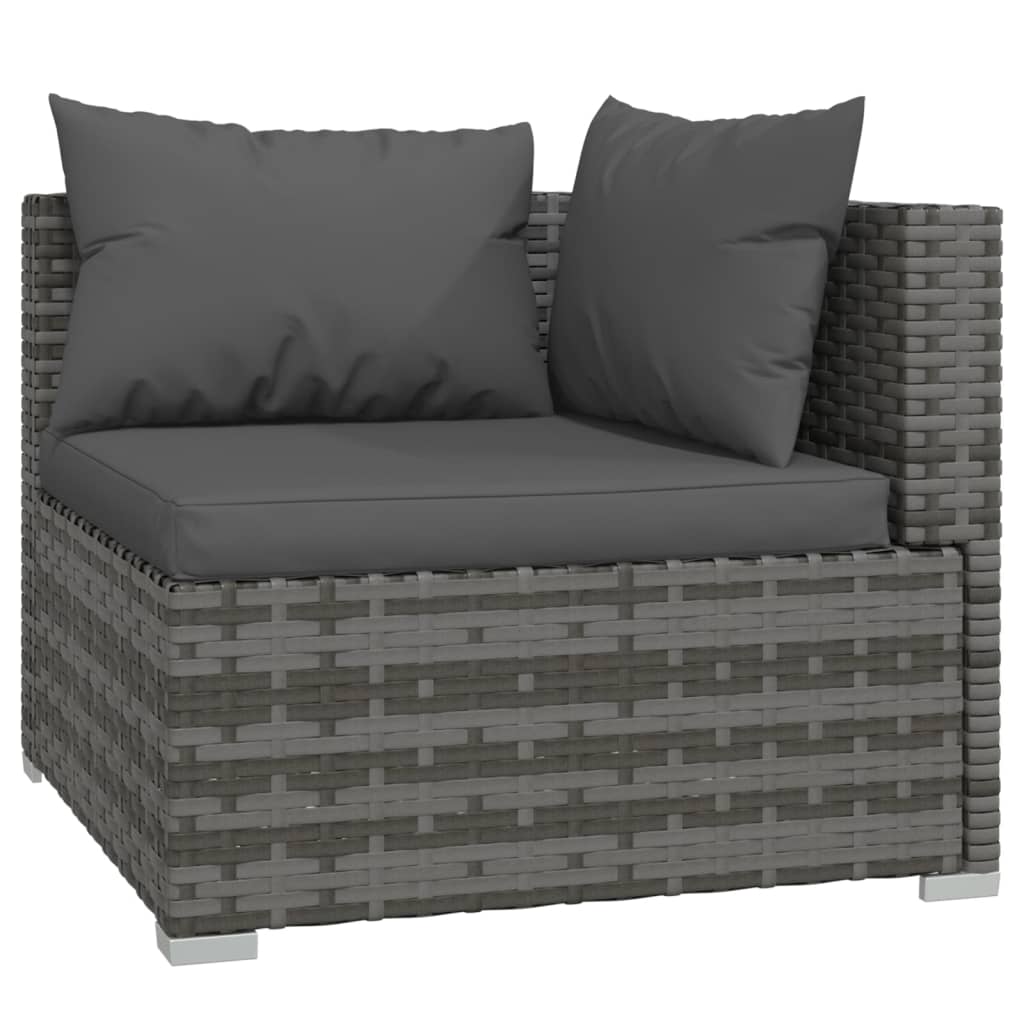 10 Pcs conjunto lounge de jardim c/ almofadões vime PE cinzento