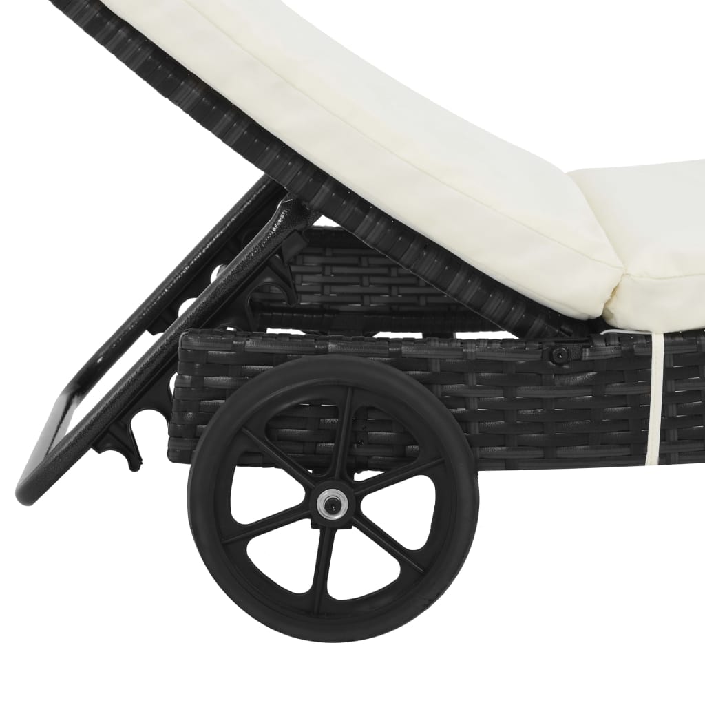 Espreguiçadeira com rodas e almofadão vime PE preto