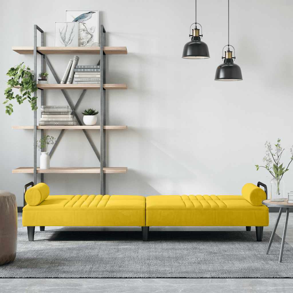 Sofá-cama com apoio de braços veludo amarelo