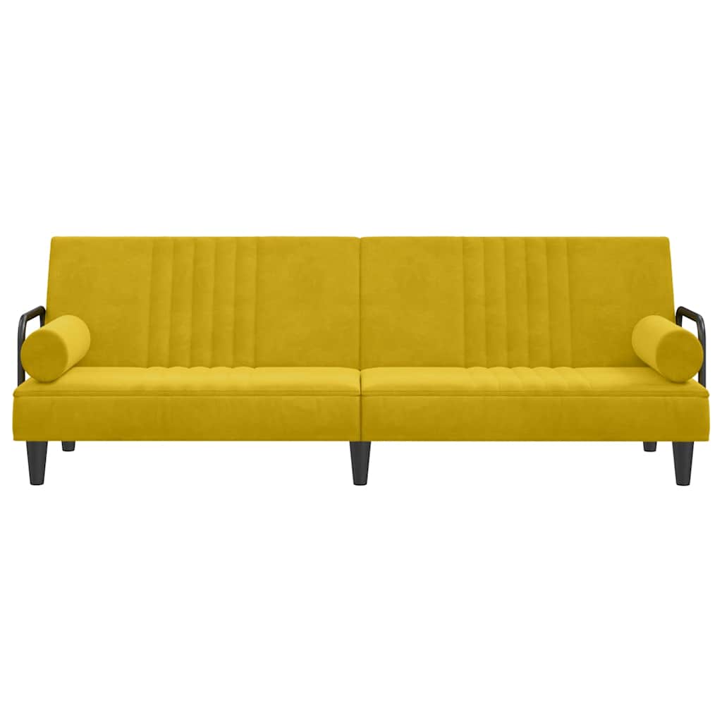 Sofá-cama com apoio de braços veludo amarelo