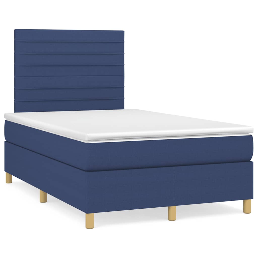 Cama box spring c/ colchão e LED 120x190 cm tecido azul