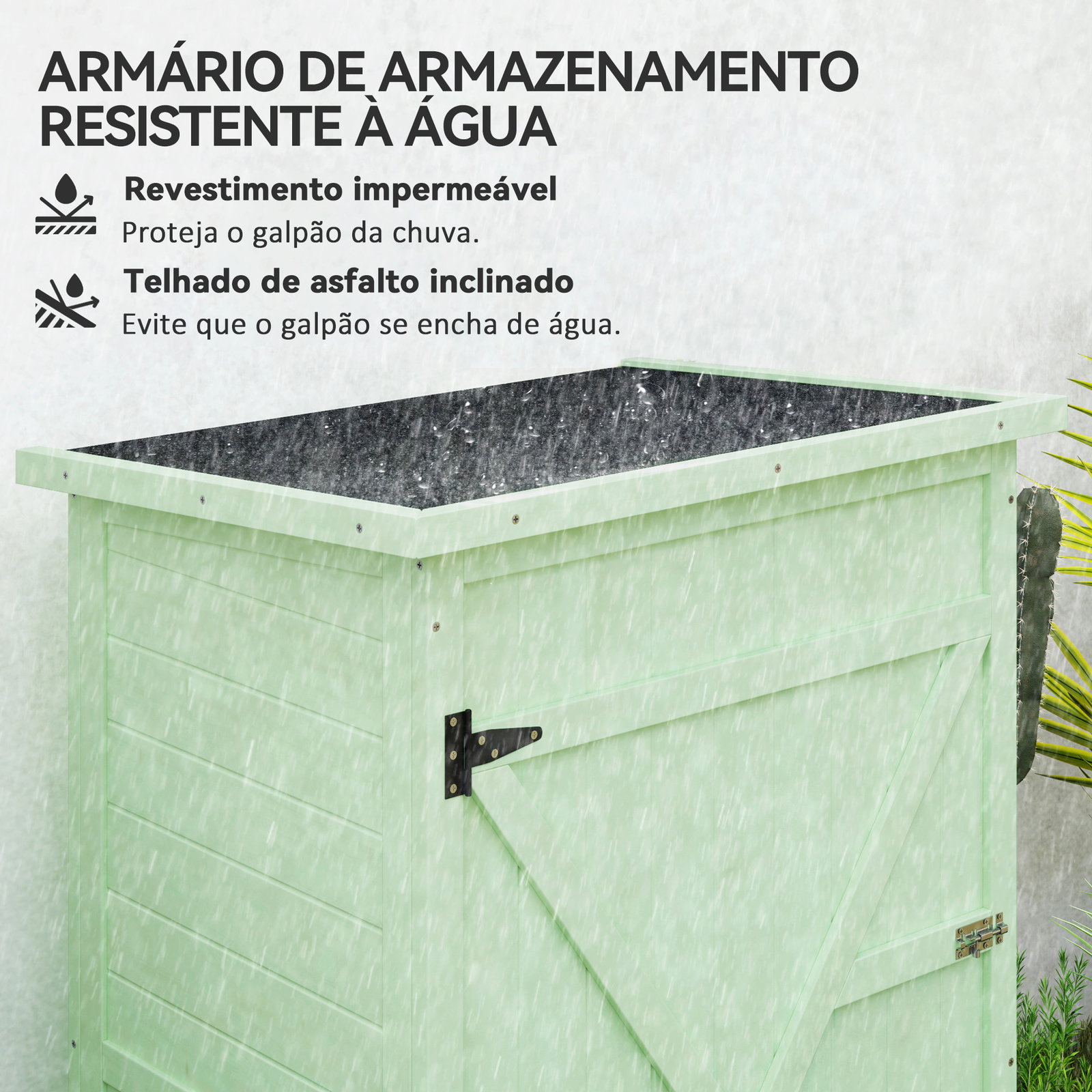 Armário de jardim em madeira para exterior com 2 prateleiras e telhado de asfalto 75x56x115 cm verde
