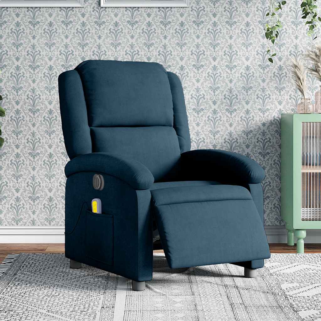 Poltrona de massagens reclinável elétrica veludo azul
