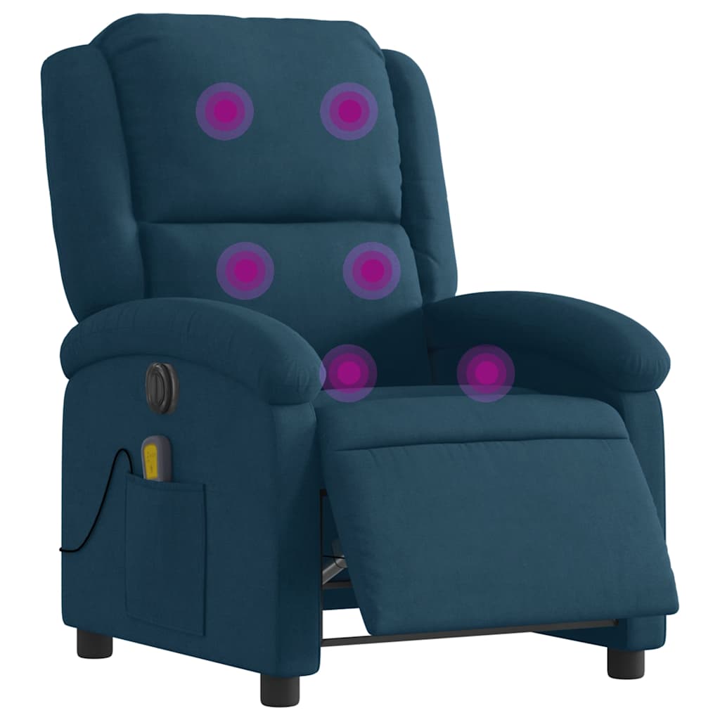 Poltrona de massagens reclinável elétrica veludo azul
