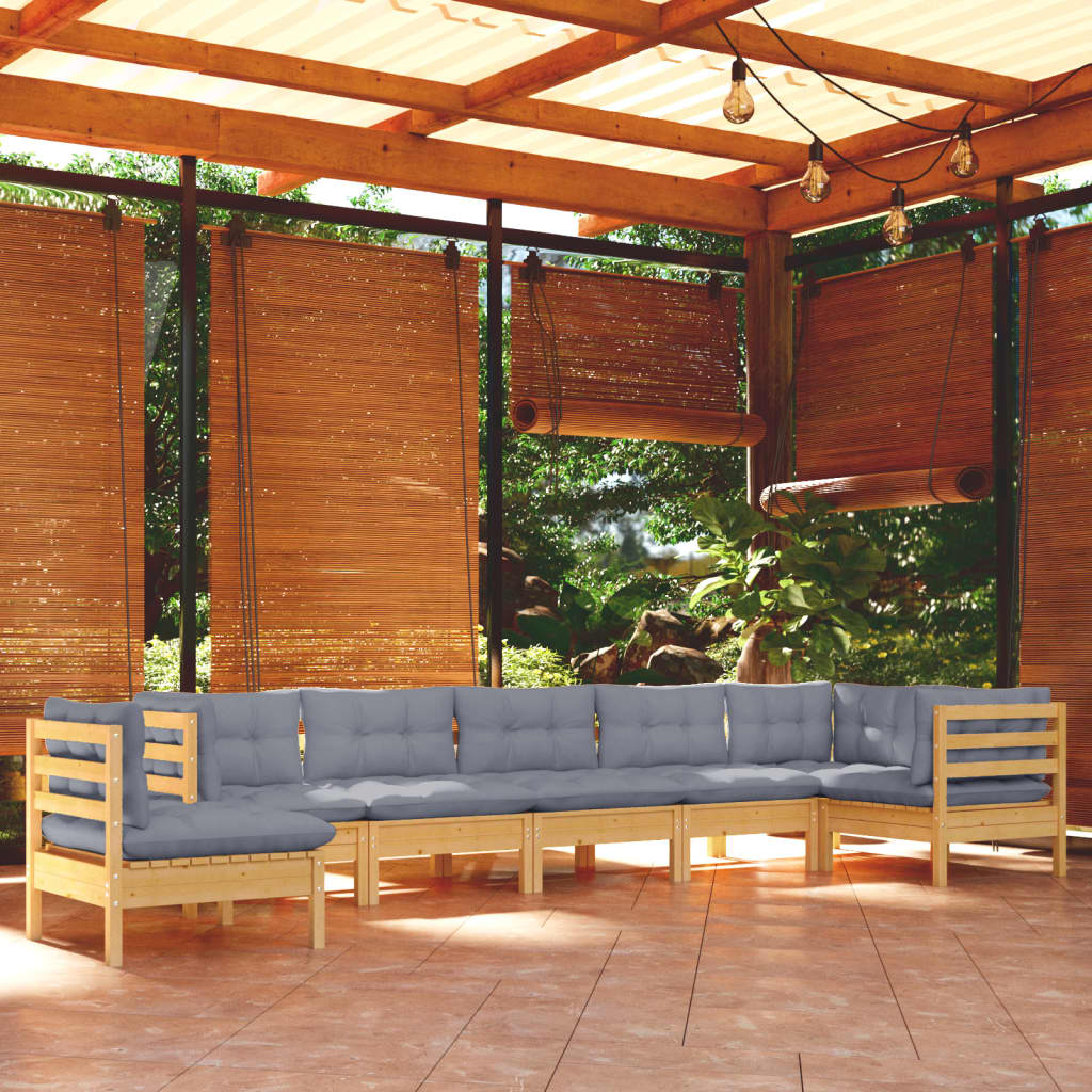 8 Pcs conjunto lounge de jardim + almofadões cinza pinho maciço