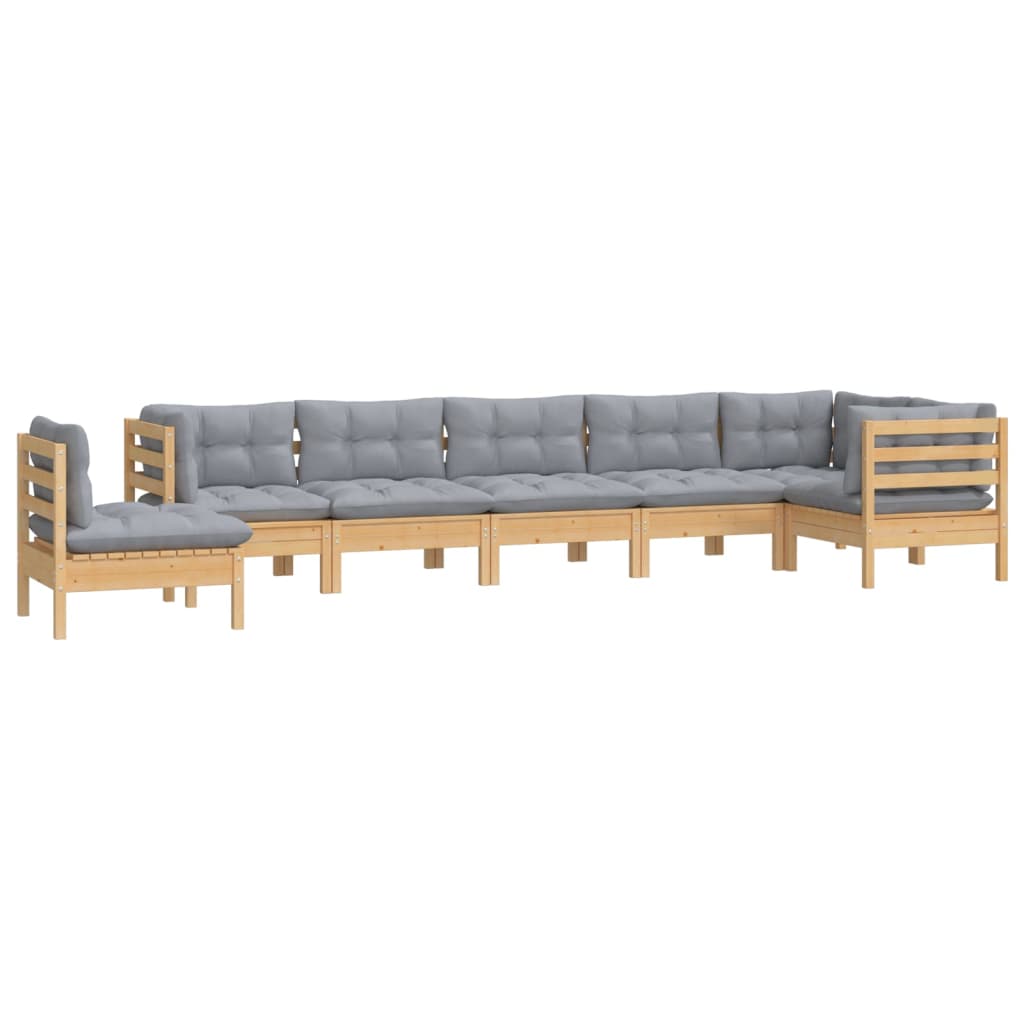 8 Pcs conjunto lounge de jardim + almofadões cinza pinho maciço