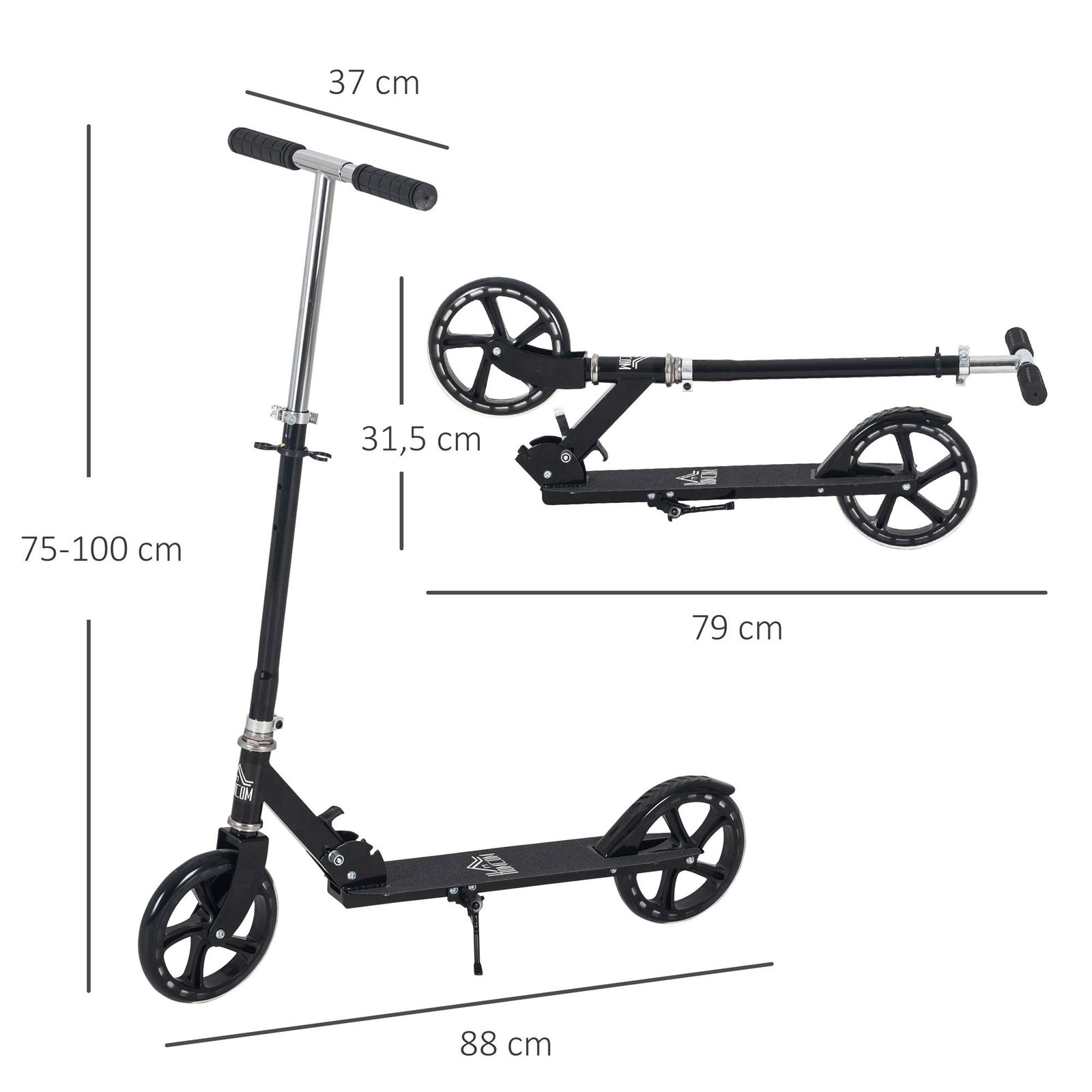 Trotinete dobrável com altura ajustável 88x37x75-100cm preto