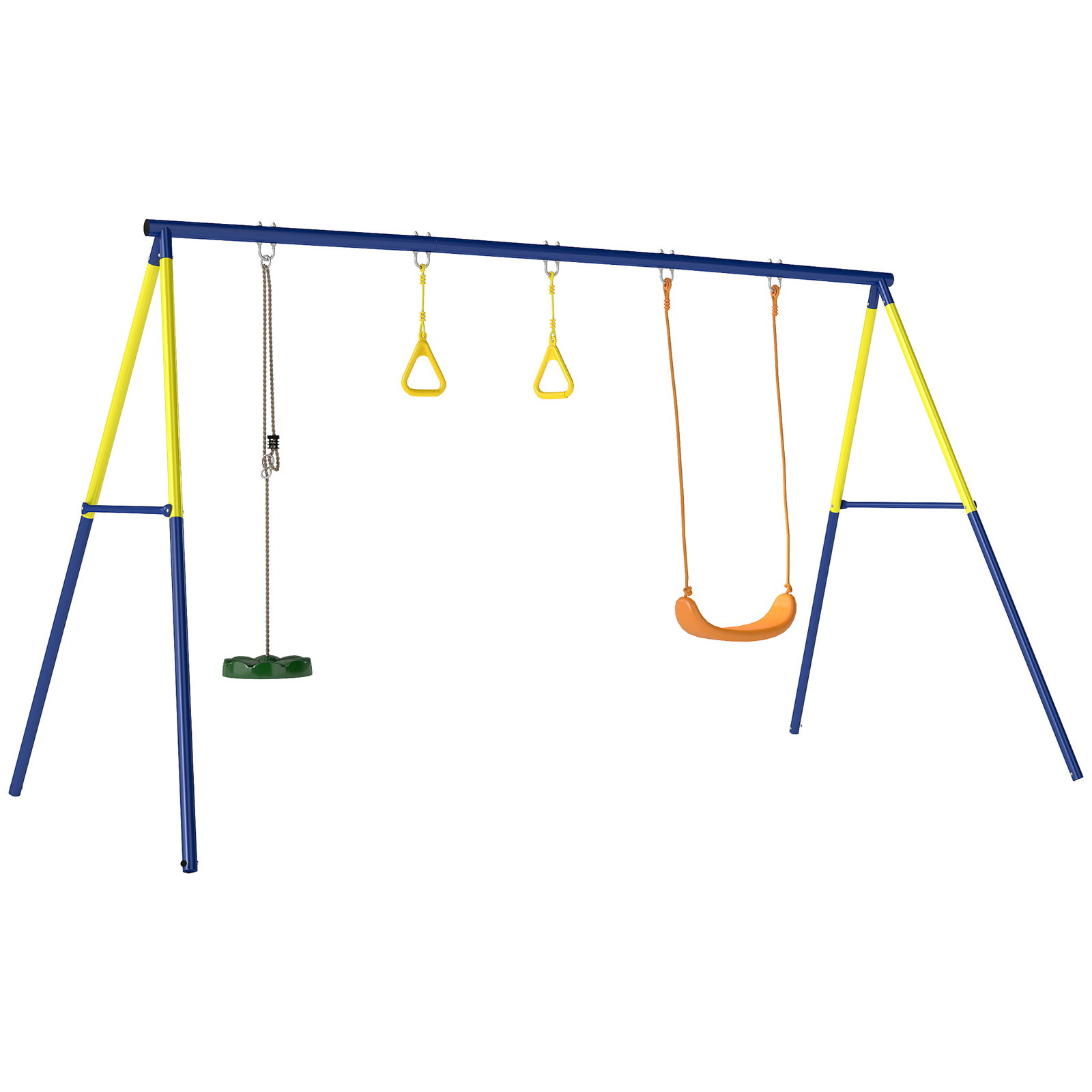 Baloiço infantil 3 em 1 com argolas de ginástica para crianças dos 3 aos 8 anos 285x160x181 cm multicolor