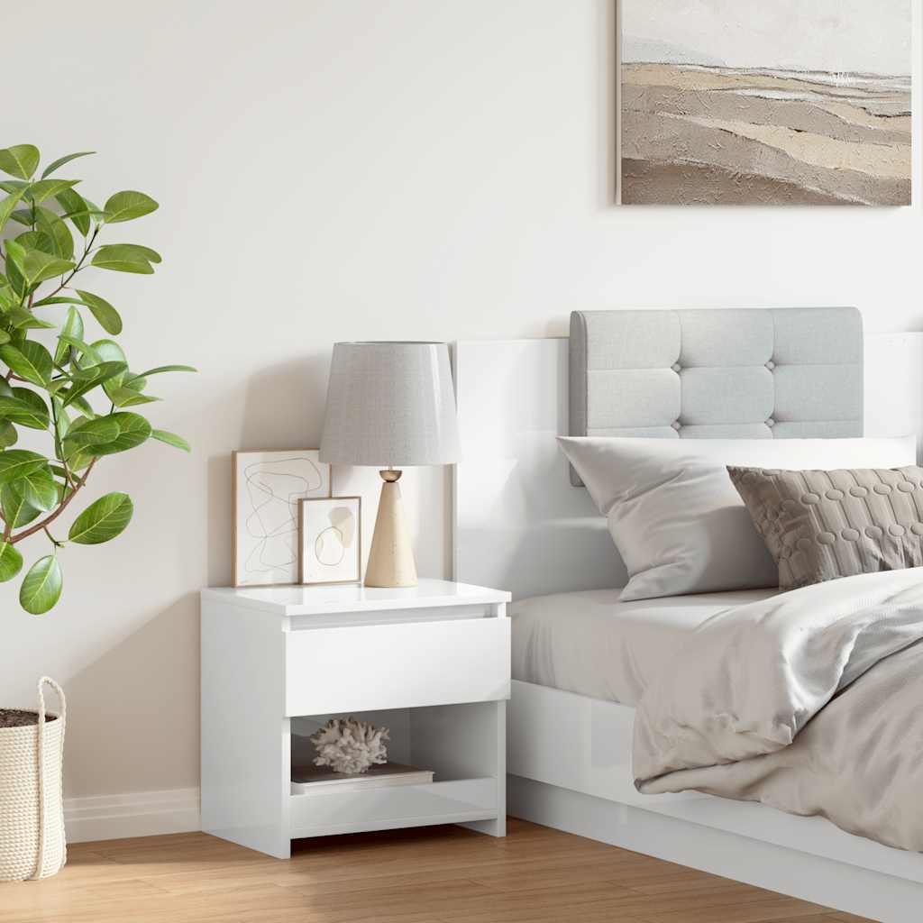 Mesa de cabeceira 40x30x39 cm contraplacado branco brilhante