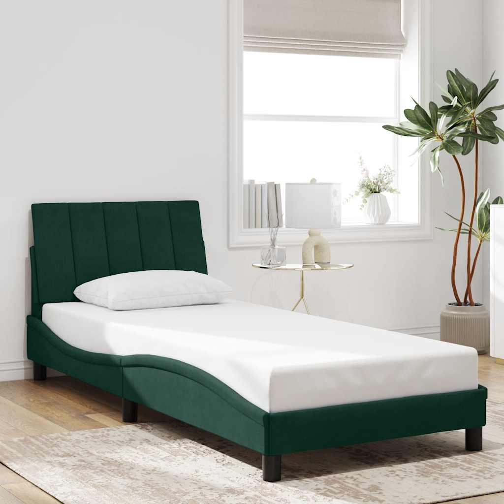 Estrutura de cama com LED sem colchão hanko 90x190 cm veludo verde-escuro
