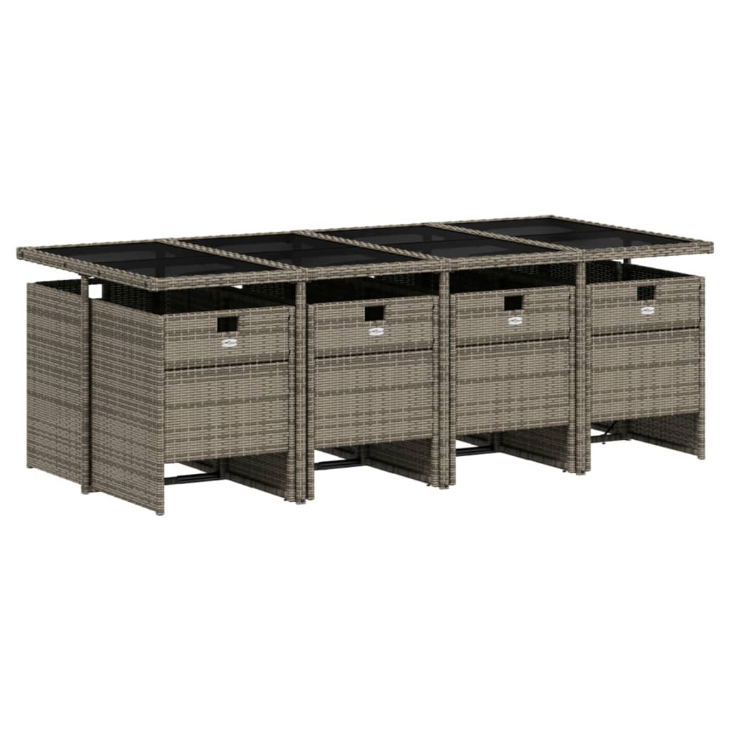Conjunto de jantar para jardim de 9 peças com almofadas, em rattan sintético cinza