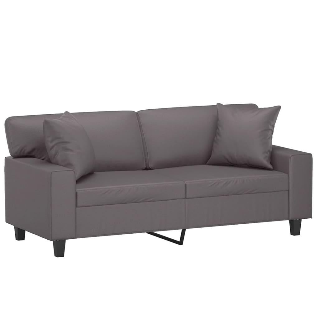 Sofá 2 lugares + almofadas decorativas 140cm couro artif. cinza