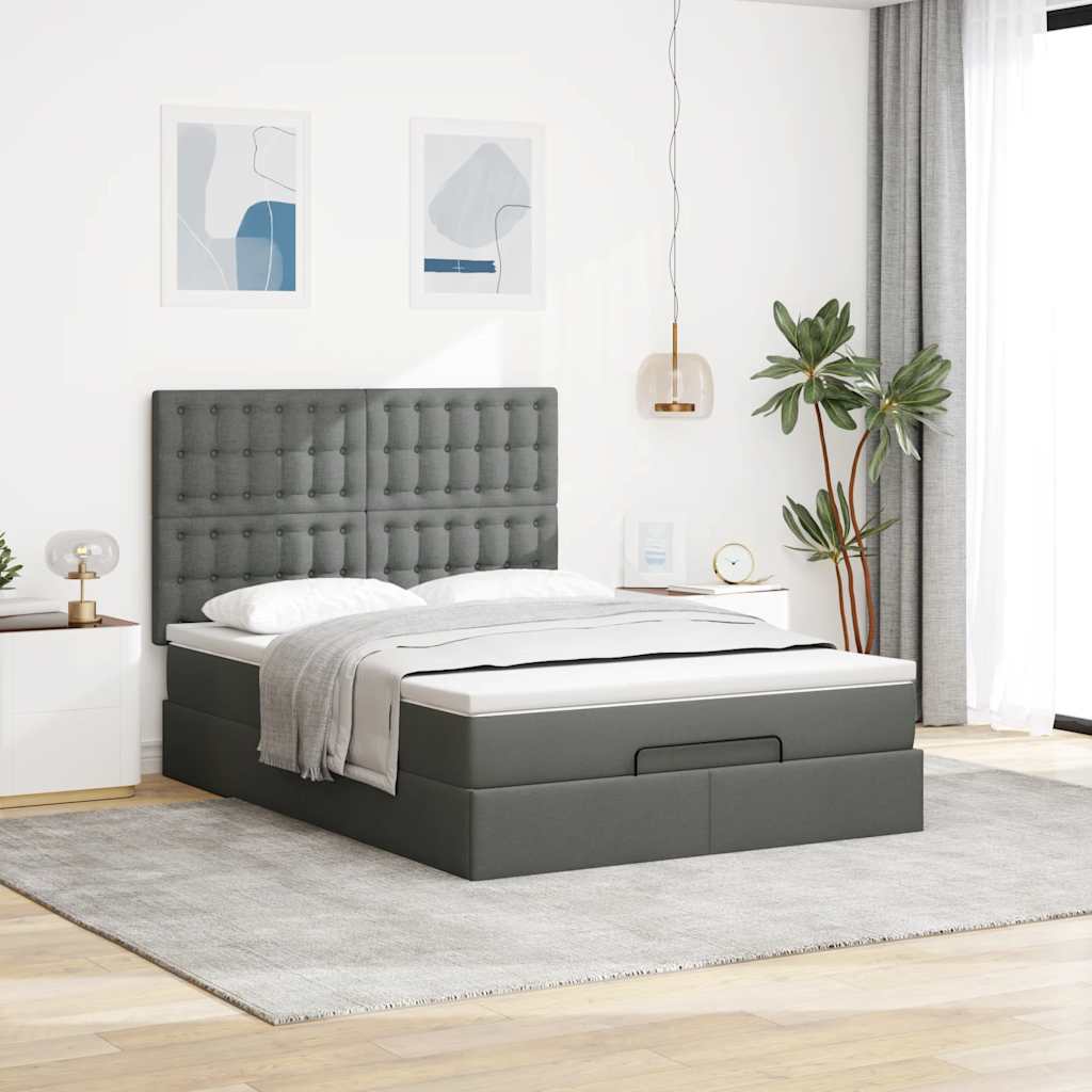 Estrutura cama otomana colchão 140x200cm tecido cinzento escuro