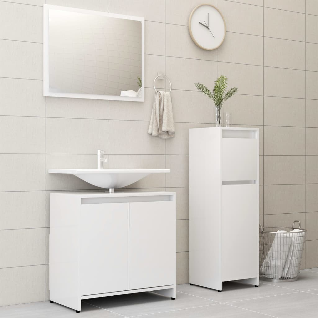 3 Pcs conjunto de móveis de casa de banho contraplacado branco