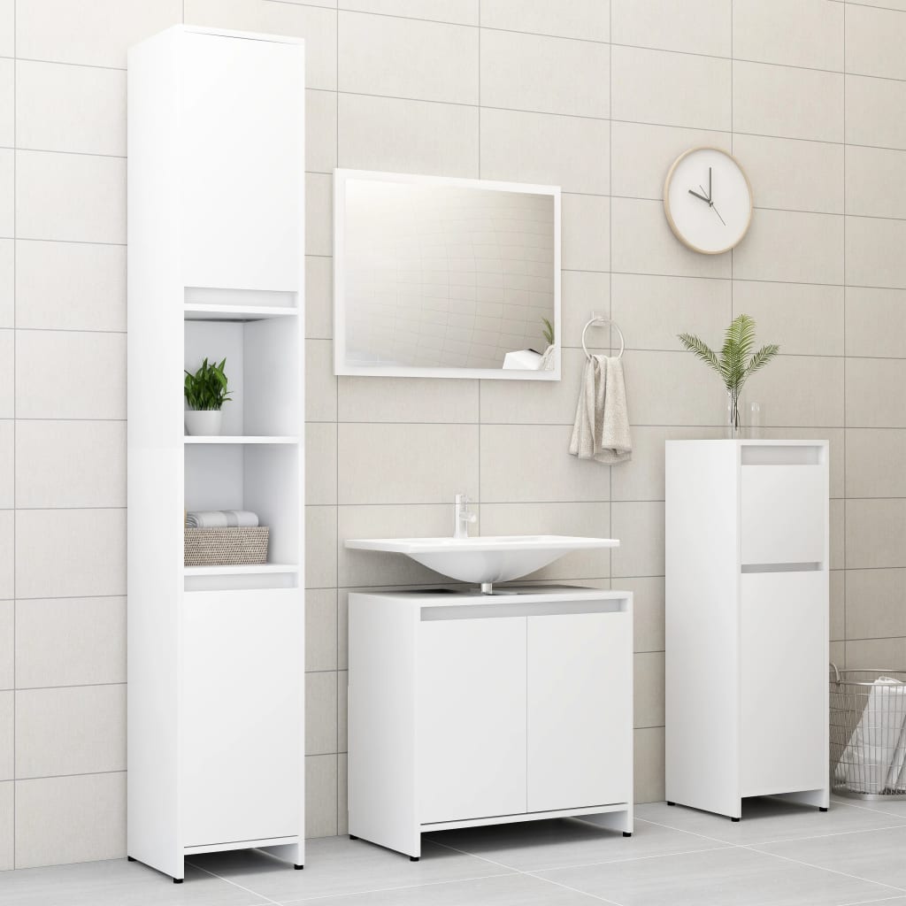3 Pcs conjunto de móveis de casa de banho contraplacado branco