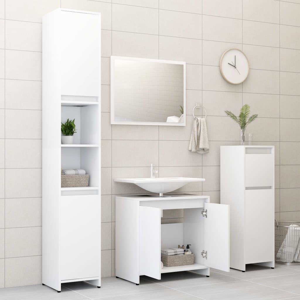 3 Pcs conjunto de móveis de casa de banho contraplacado branco