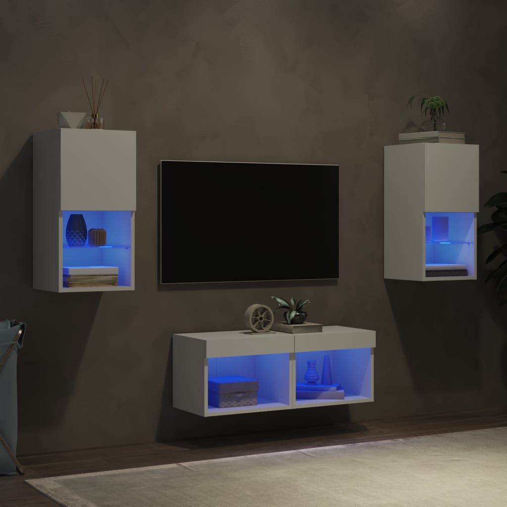 4 Pcs móveis de parede para TV com luzes LED branco