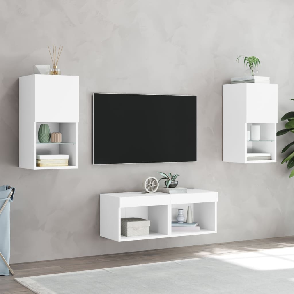 4 Pcs móveis de parede para TV com luzes LED branco