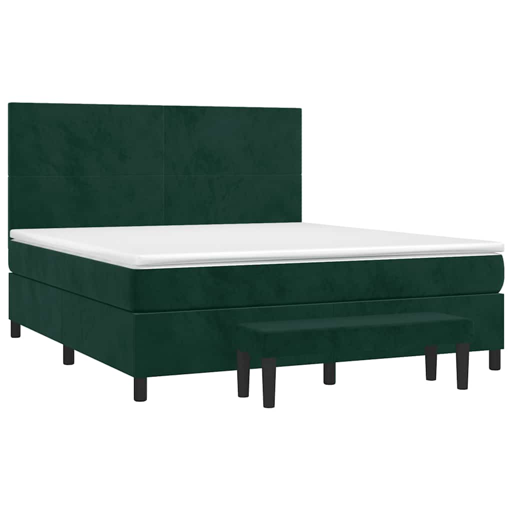Cama com molas/colchão 160x200 cm veludo verde-escuro