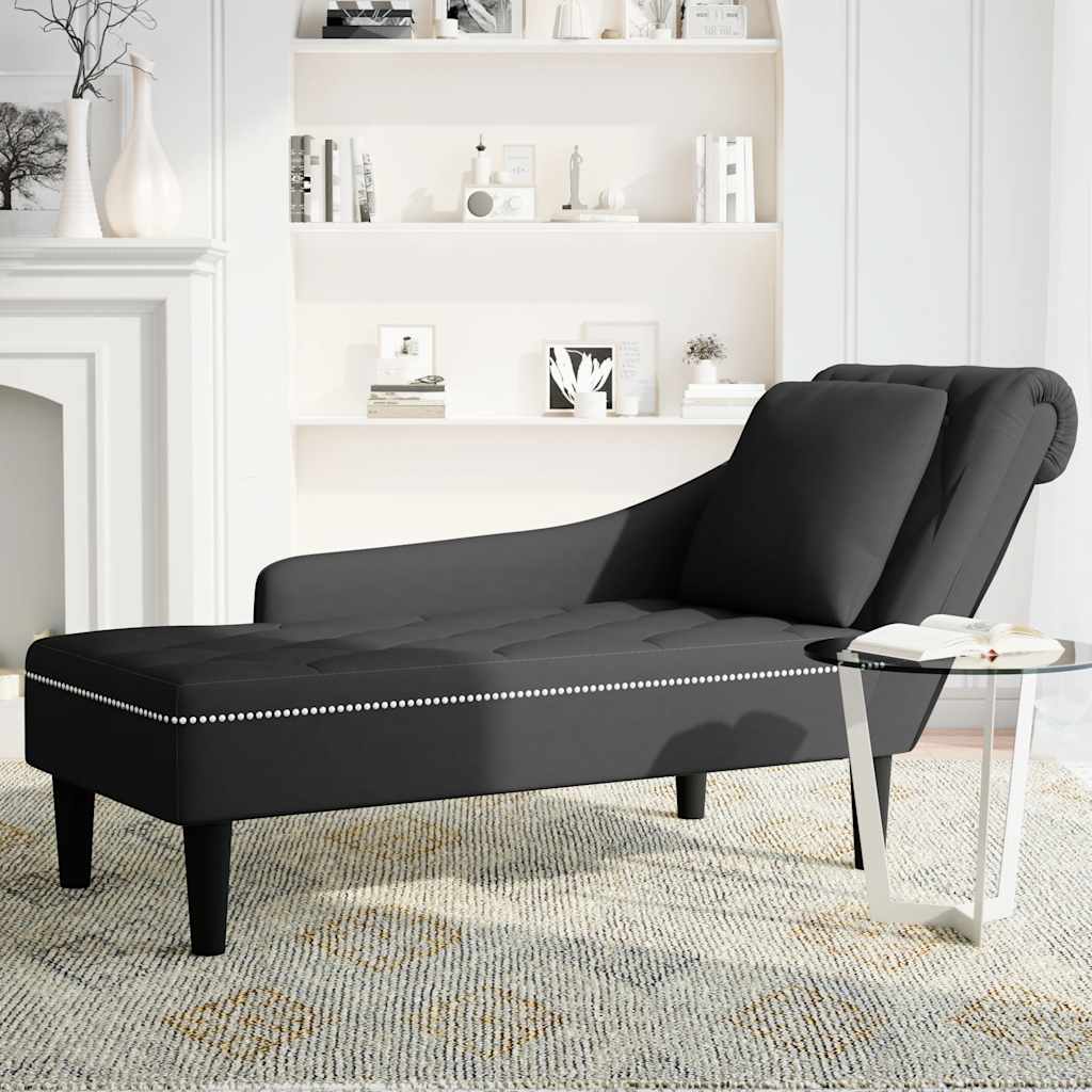 Chaise lounge c/ almofada/apoio de braços direito veludo preto