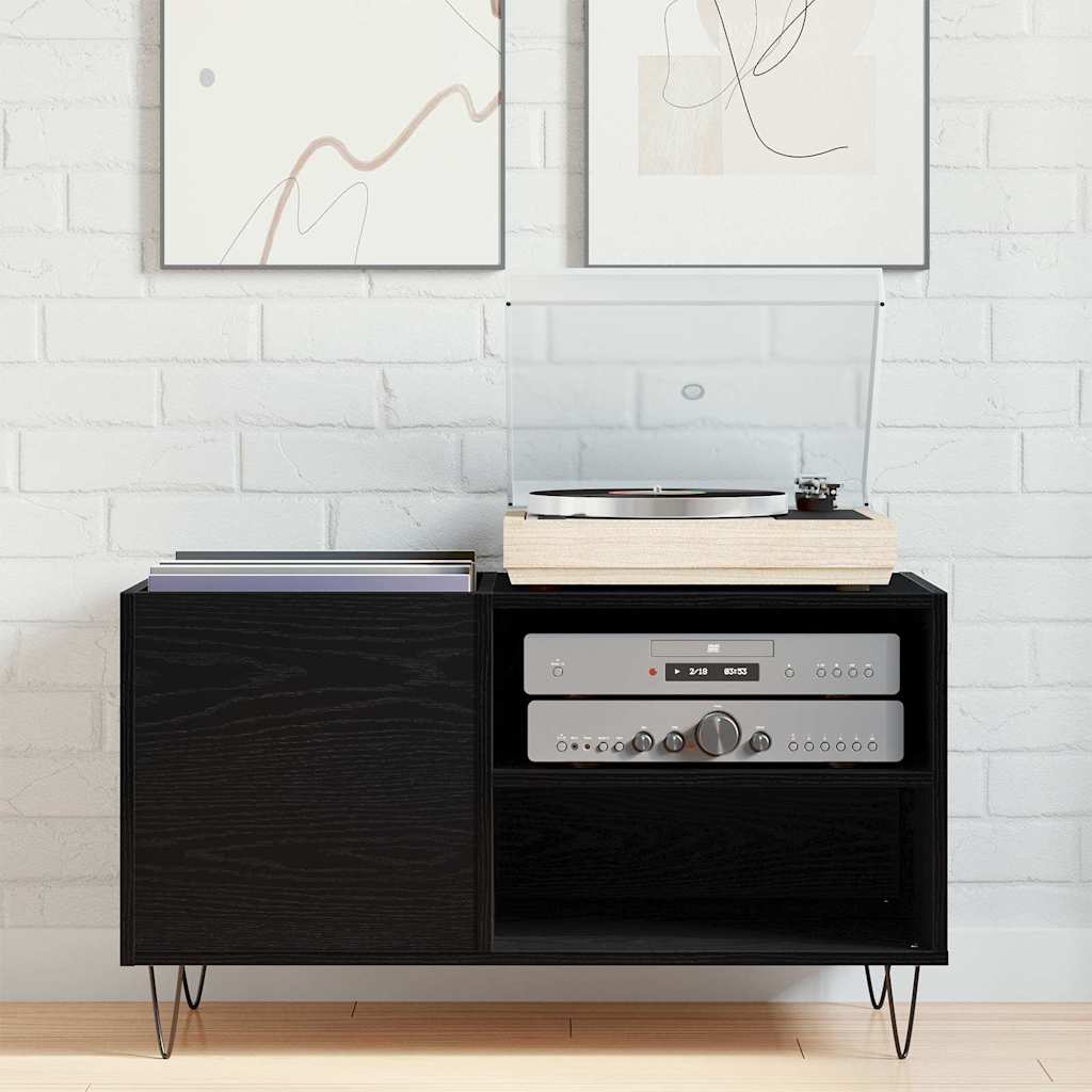 Armário para discos de vinil carvalho preto 85 x 38 x 48 cm