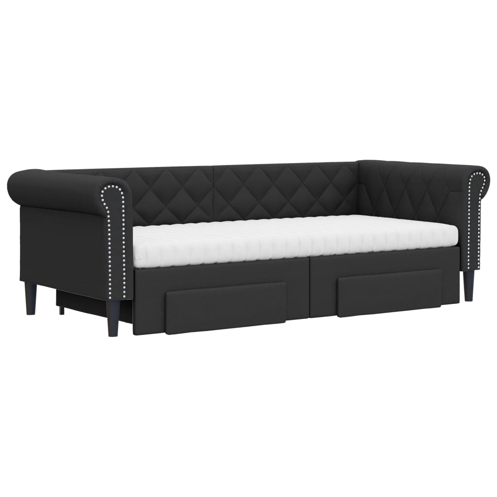 Sofá-cama c/ gavetão e gavetas 90x200 cm couro artificial preto