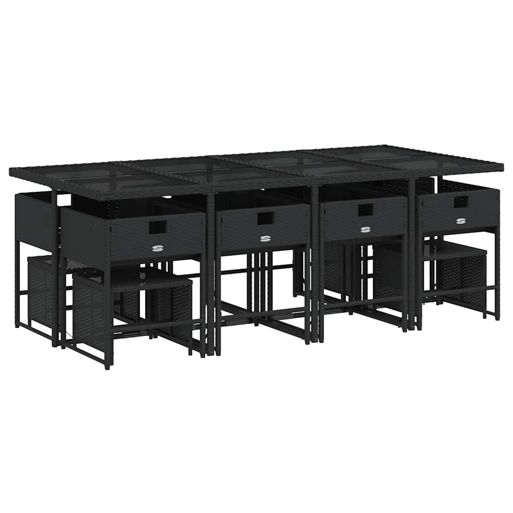 13 Pcs conjunto de jantar p/jardim com almofadões vime PE preto
