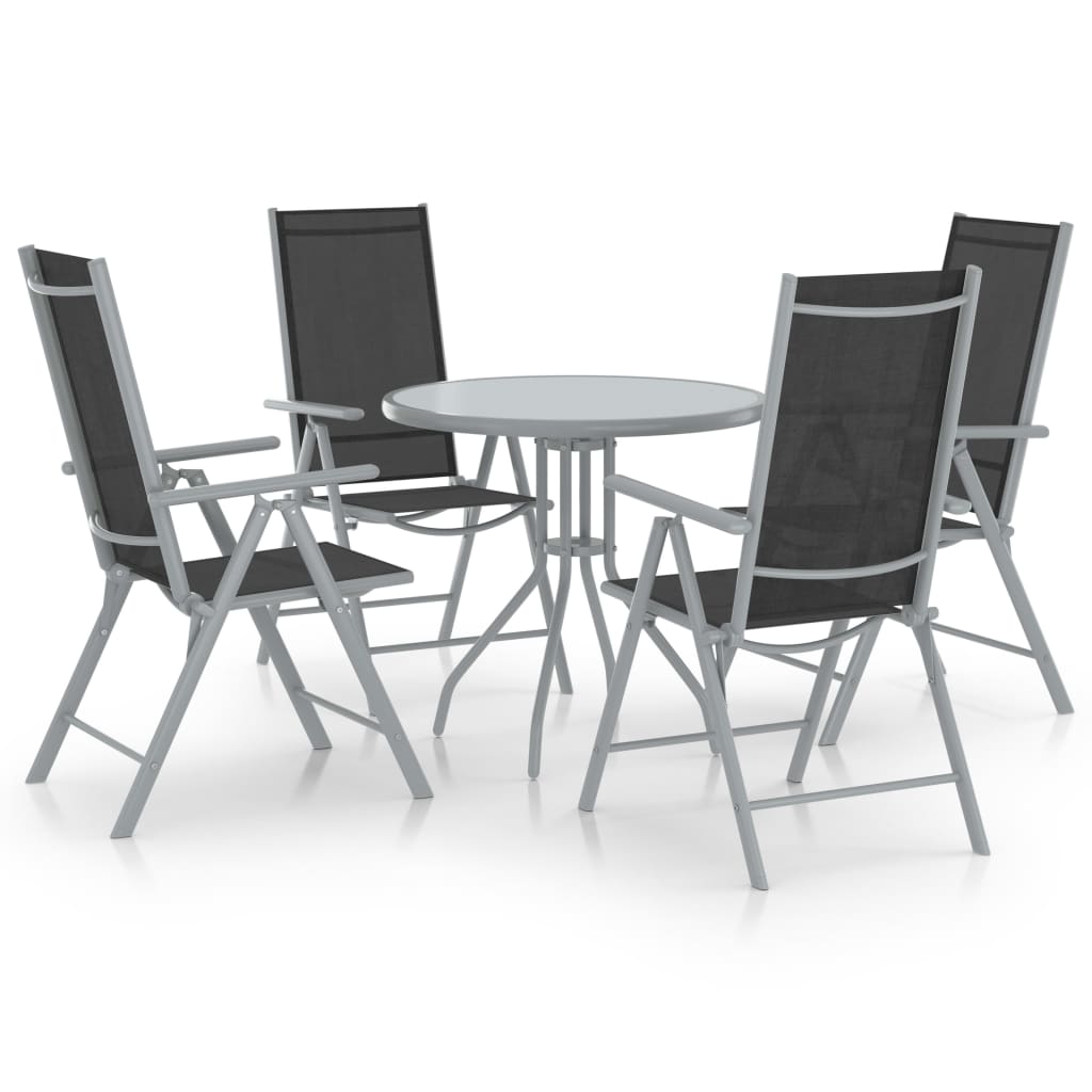 5 Pcs conjunto jantar p/ jardim alumínio e textilene prateado