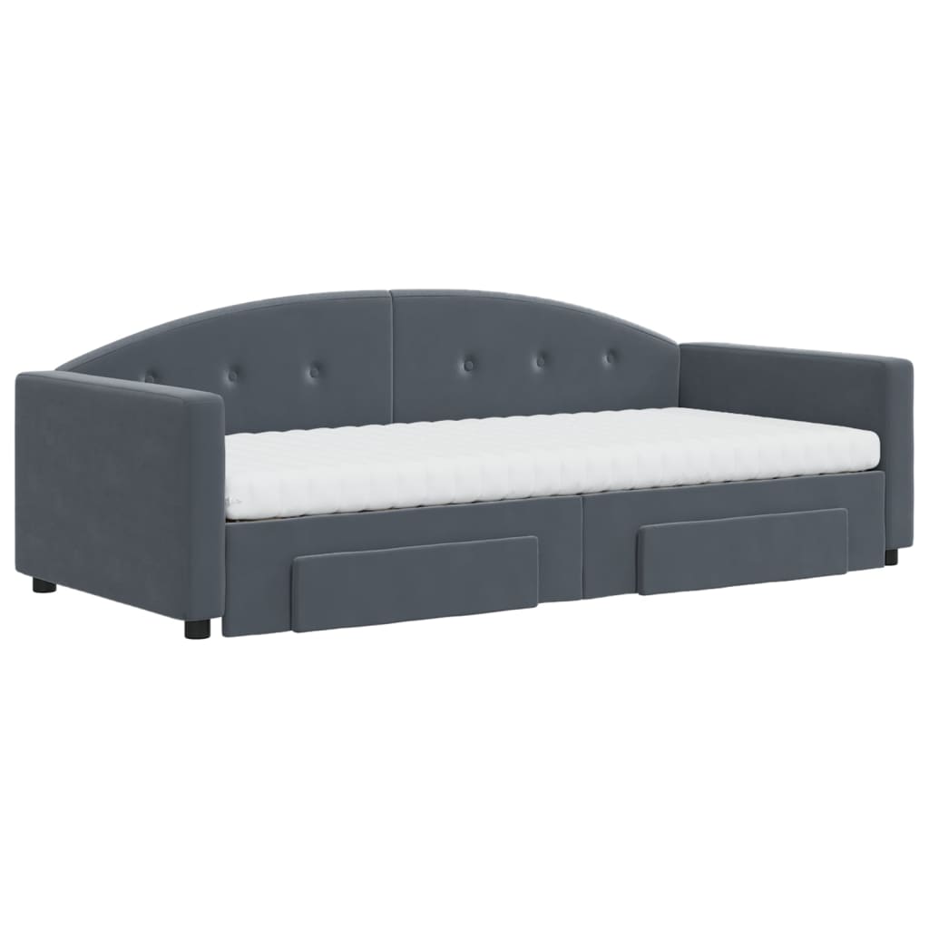 Sofá-cama c/ gavetão e gavetas 90x190 cm veludo cinzento-escuro