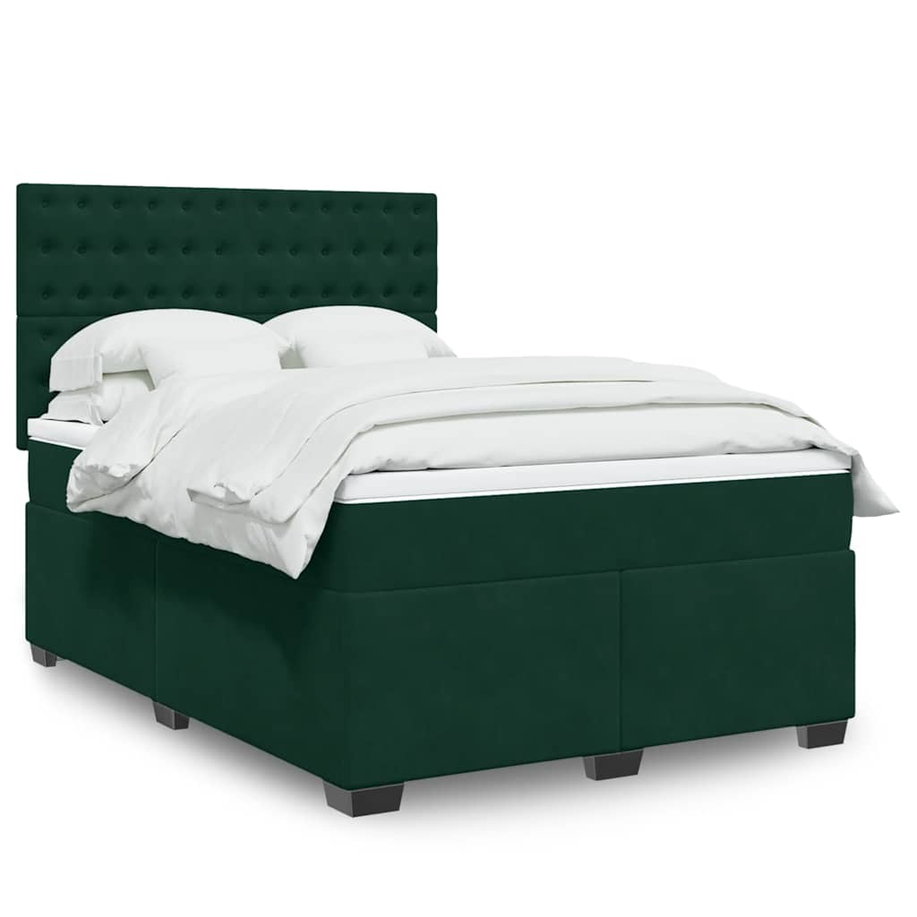 Cama com molas/colchão 140x190 cm veludo verde-escuro
