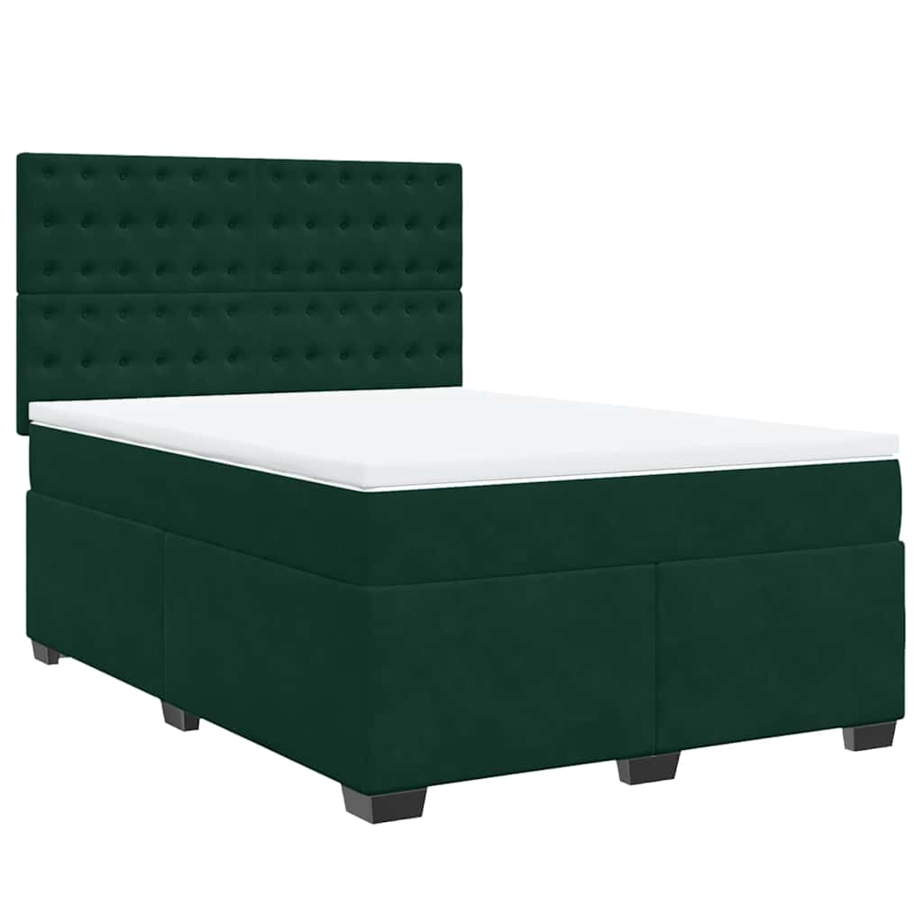 Cama com molas/colchão 140x190 cm veludo verde-escuro