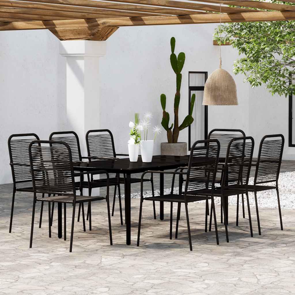 9 Pcs conjunto de jantar para jardim preto