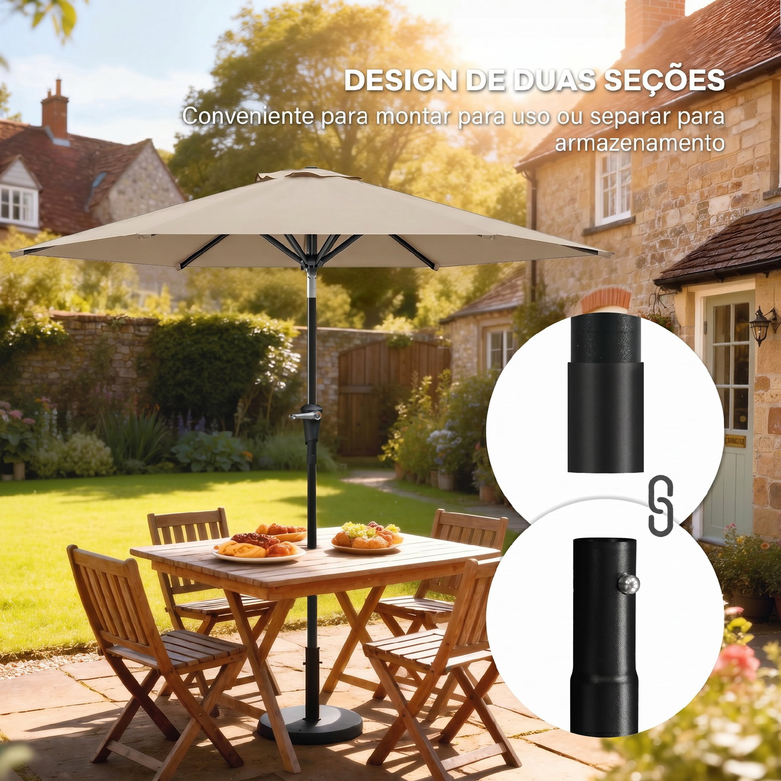 Chapéu de sol de jardim ø230x216 cm com teto ajustável abertura manual impermeável para terraço pátio piscina praia caqui