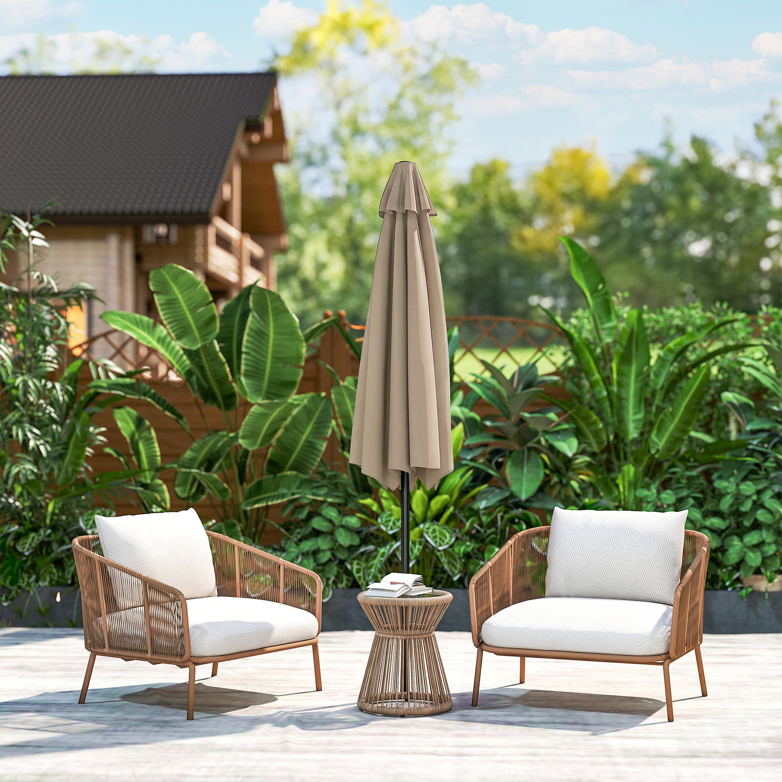 Chapéu de sol de jardim ø230x216 cm com teto ajustável abertura manual impermeável para terraço pátio piscina praia caqui