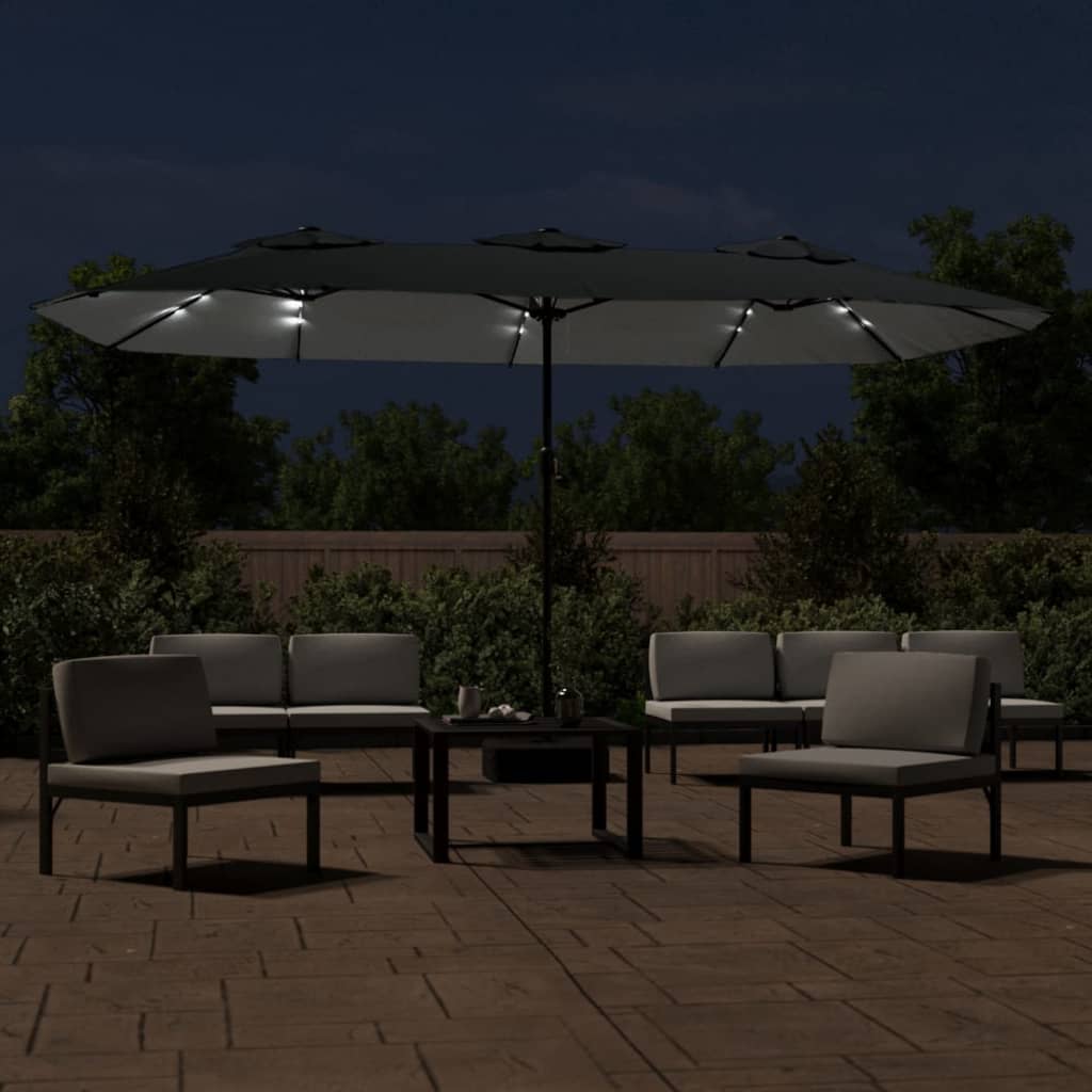 Guarda-sol de jardim c/ cabeça dupla/LED 449x265 cm antracite