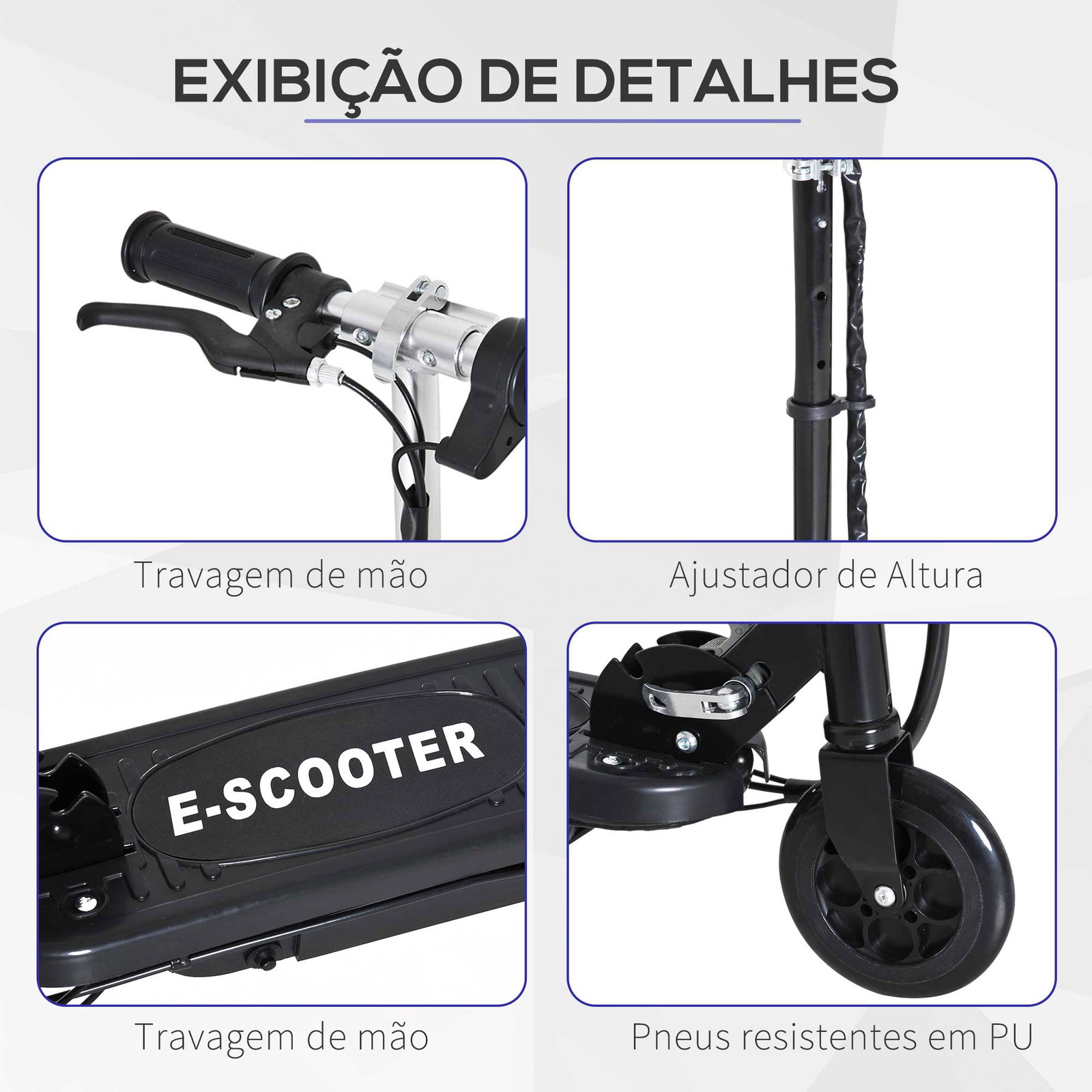 Trotinete elétrica para crianças + 7 anos trotinete dobrável com altura ajustável 24v bateria recarregável velocidade até 12 km/h e carga 50 kg 74x36x82,5-92,5 cm preto