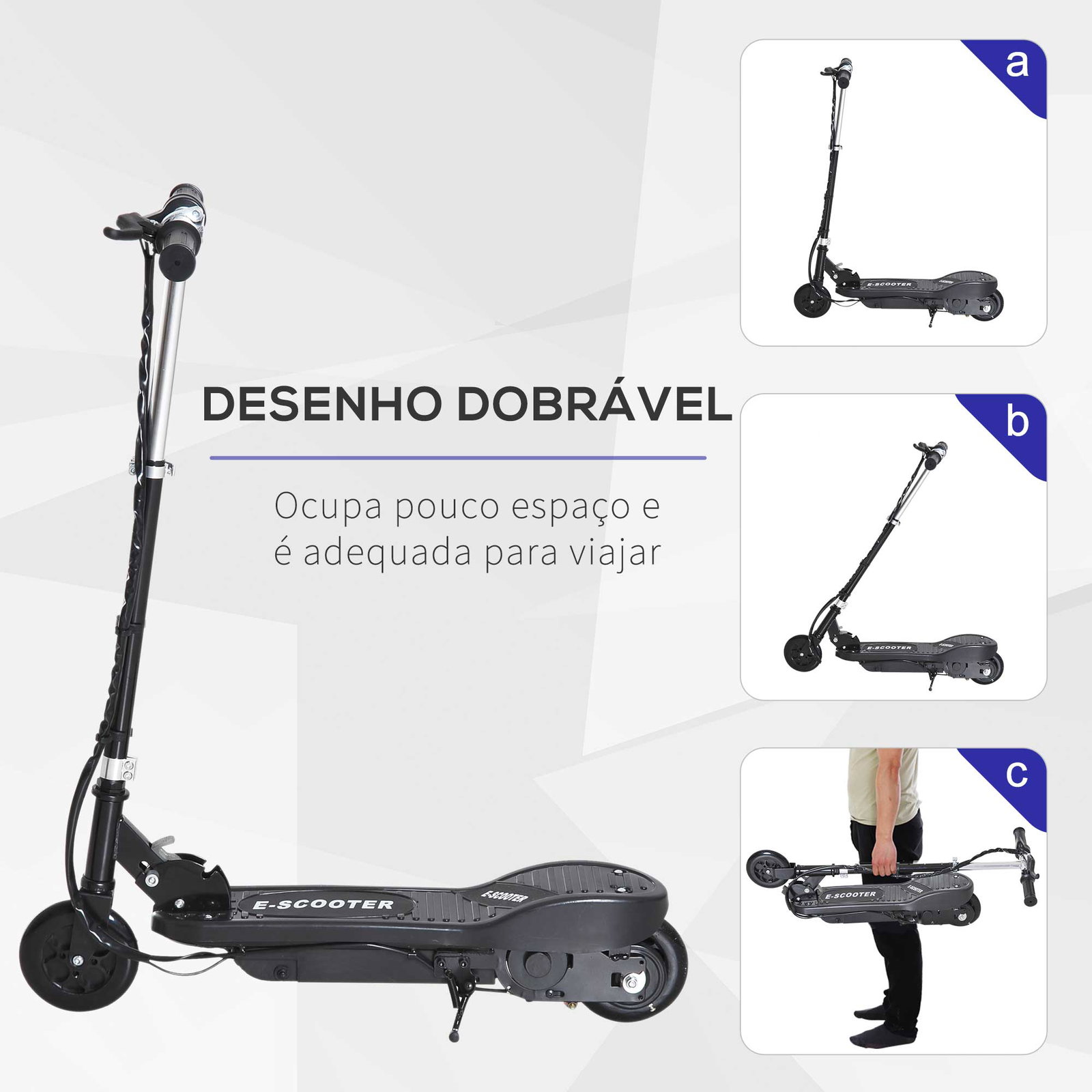Trotinete elétrica para crianças + 7 anos trotinete dobrável com altura ajustável 24v bateria recarregável velocidade até 12 km/h e carga 50 kg 74x36x82,5-92,5 cm preto
