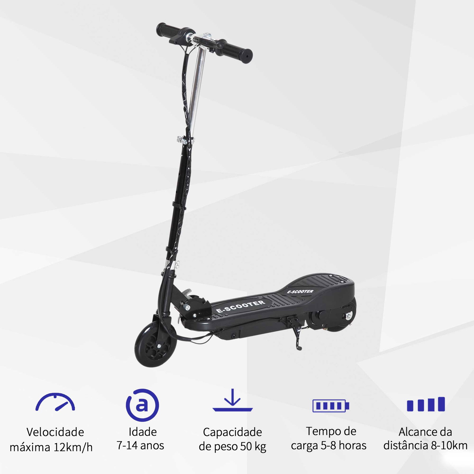 Trotinete elétrica para crianças + 7 anos trotinete dobrável com altura ajustável 24v bateria recarregável velocidade até 12 km/h e carga 50 kg 74x36x82,5-92,5 cm preto