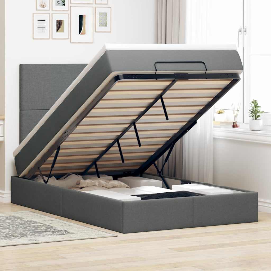 Estrutura cama otomana colchão 120x200cm tecido cinzento escuro