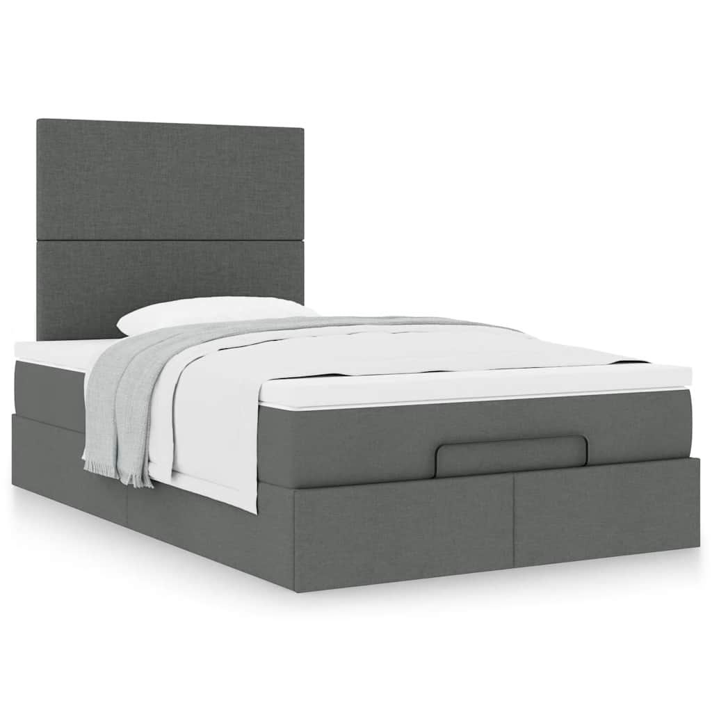 Estrutura cama otomana colchão 120x200cm tecido cinzento escuro