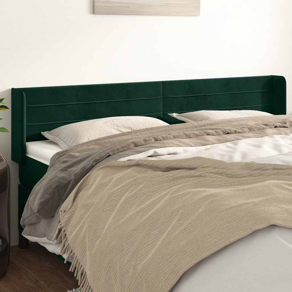 Cabeceira de cama c/ abas veludo 163x16x78/88cm verde-escuro
