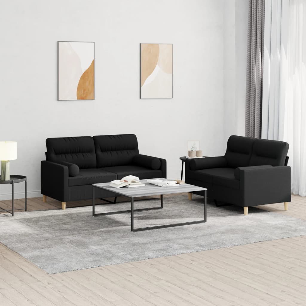 2 Pcs conjunto de sofás com almofadas tecido preto