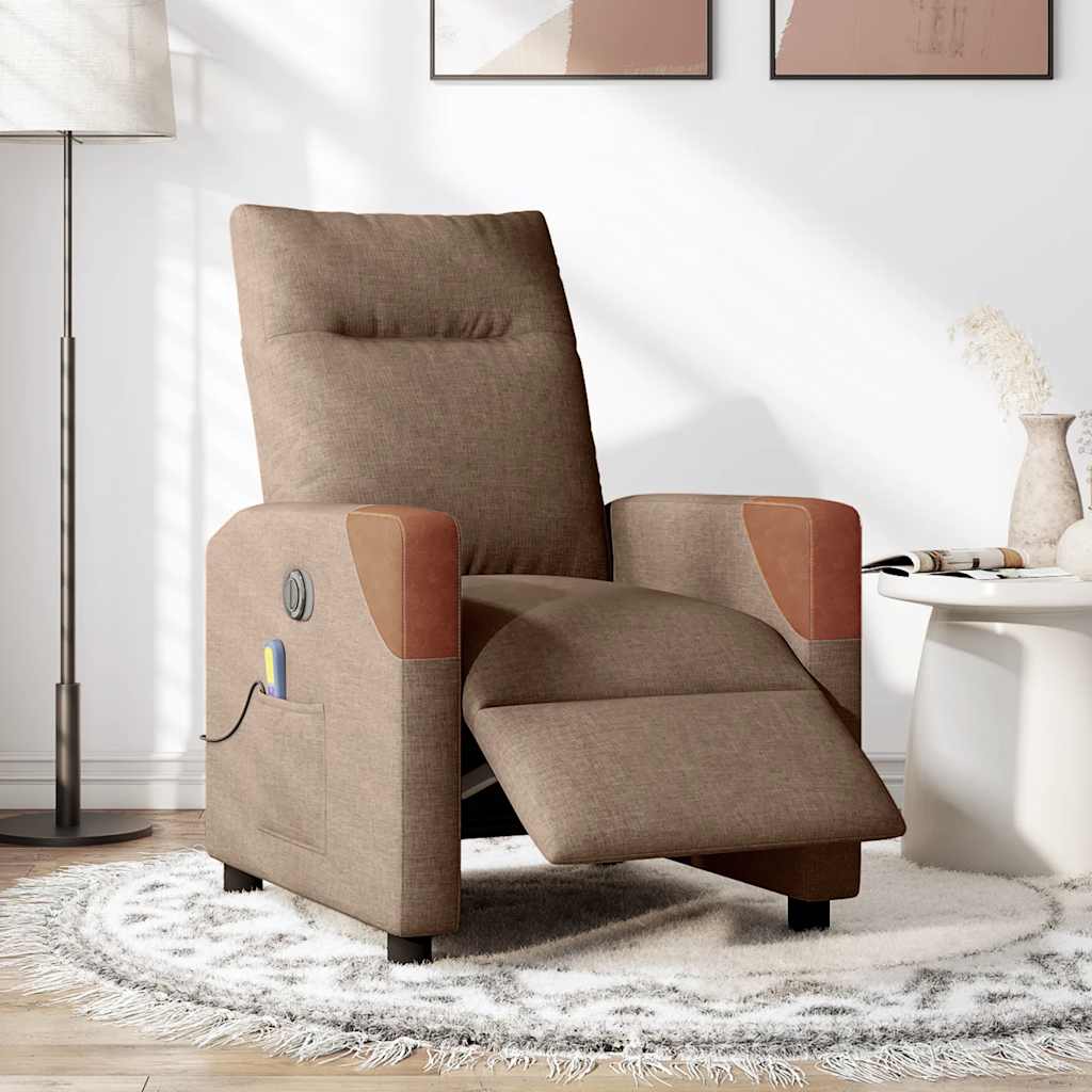 Poltrona de massagens reclinável elétrica tecido castanho