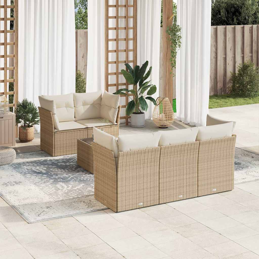 6 Pcs conjunto de sofás p/ jardim com almofadões vime PE bege