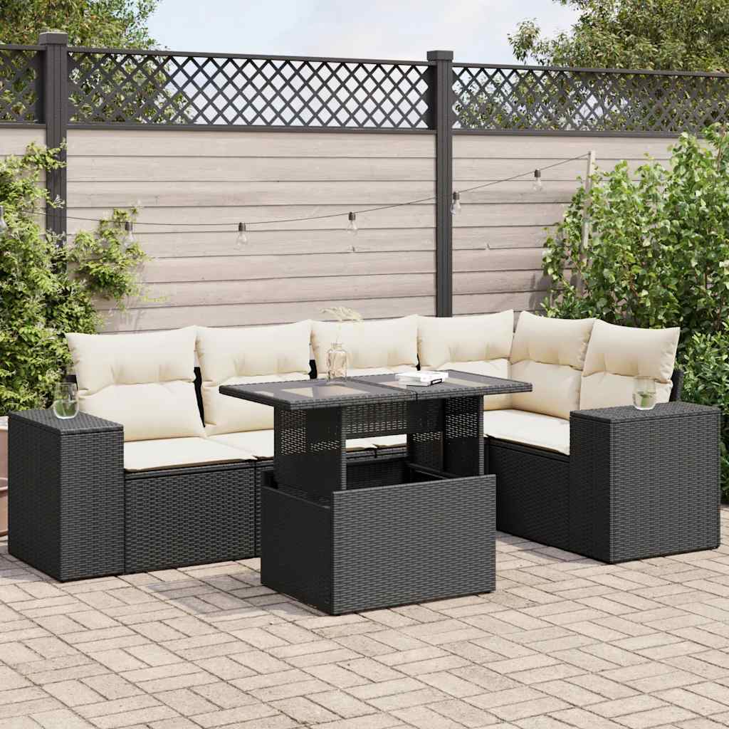 6 Pcs conjunto sofás de jardim c/ almofadões vime PE preto