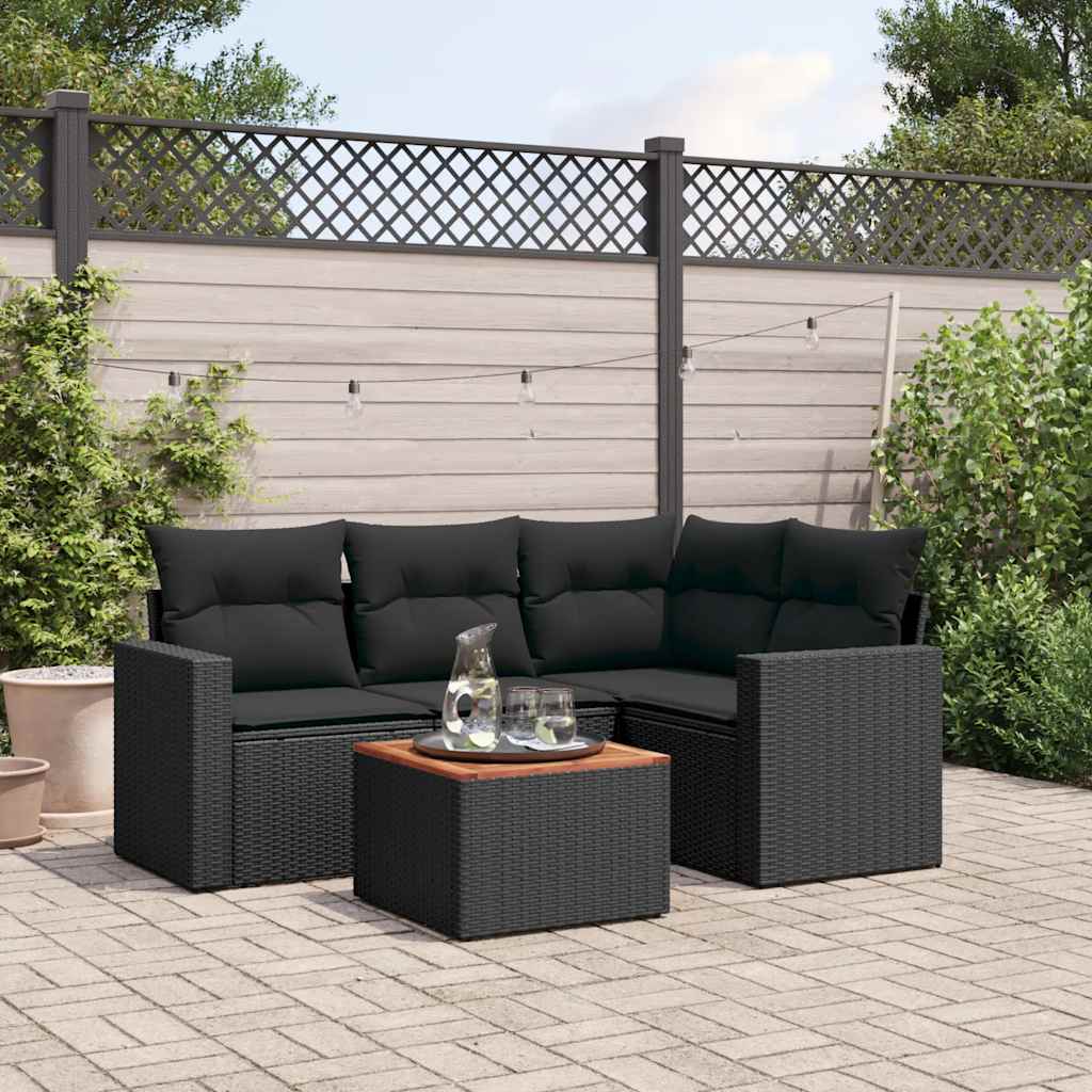 5 Pcs conjunto sofás de jardim com almofadões vime PE preto